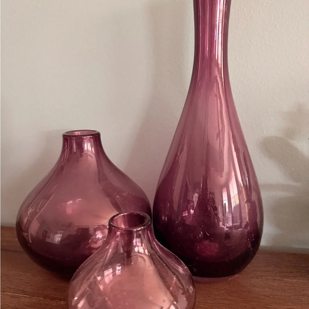 West Elm Amethyst Glass Vase Trio